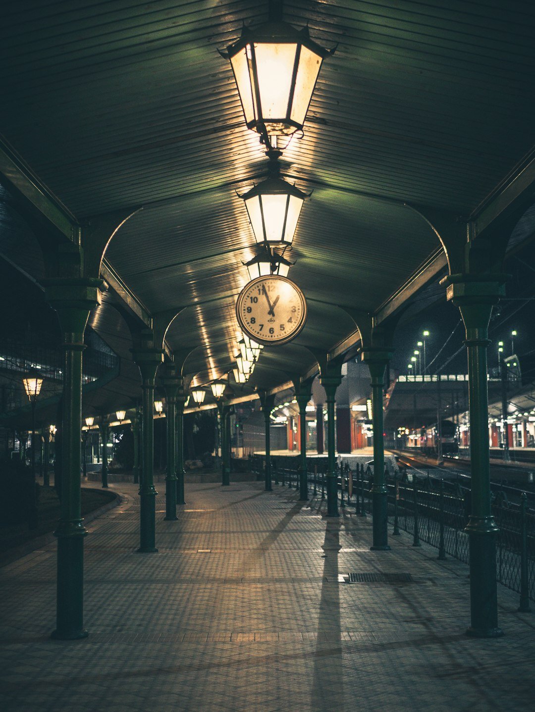 Thriller novel cover with an old train station at night