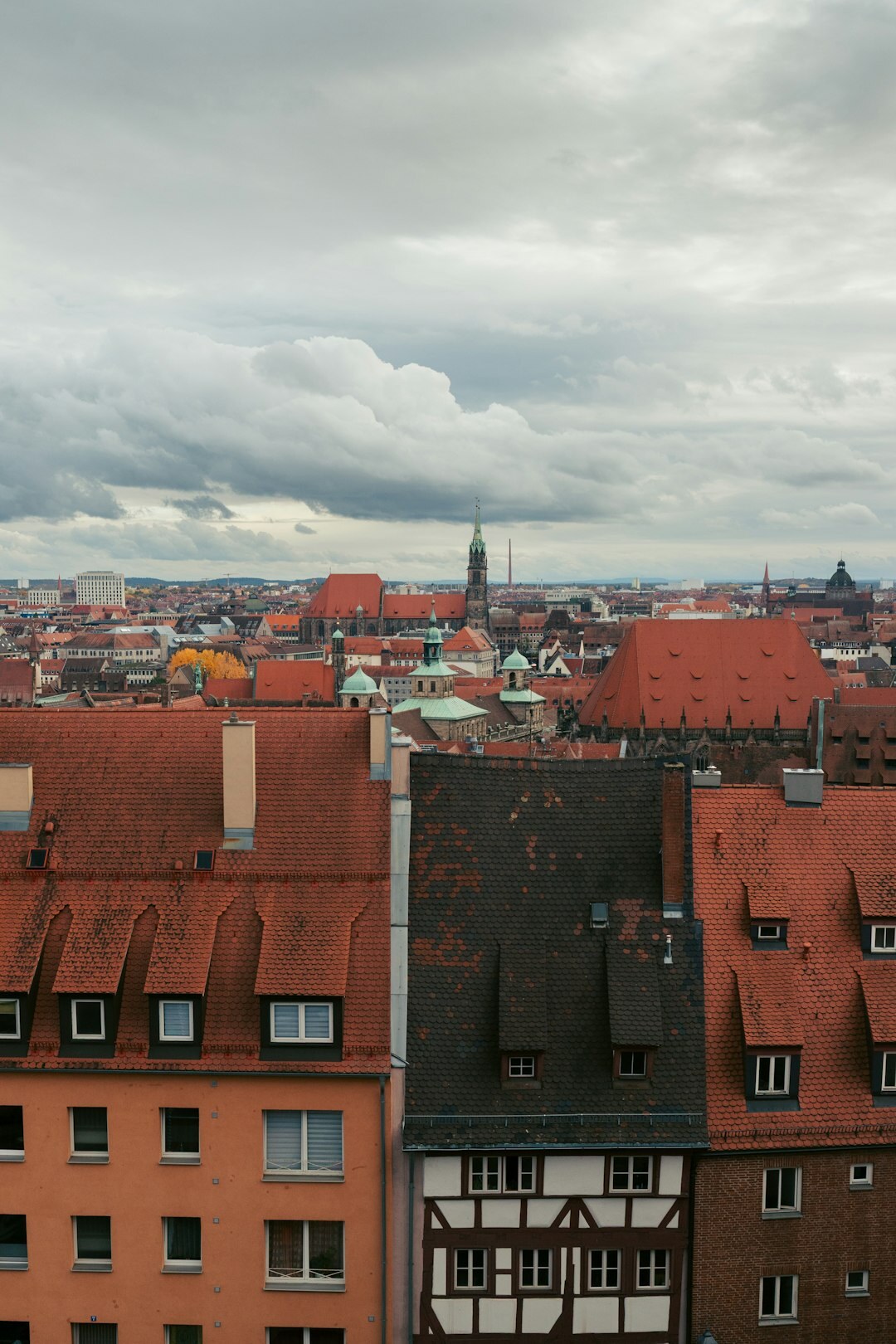 Detective novel cover with medieval city rooftops